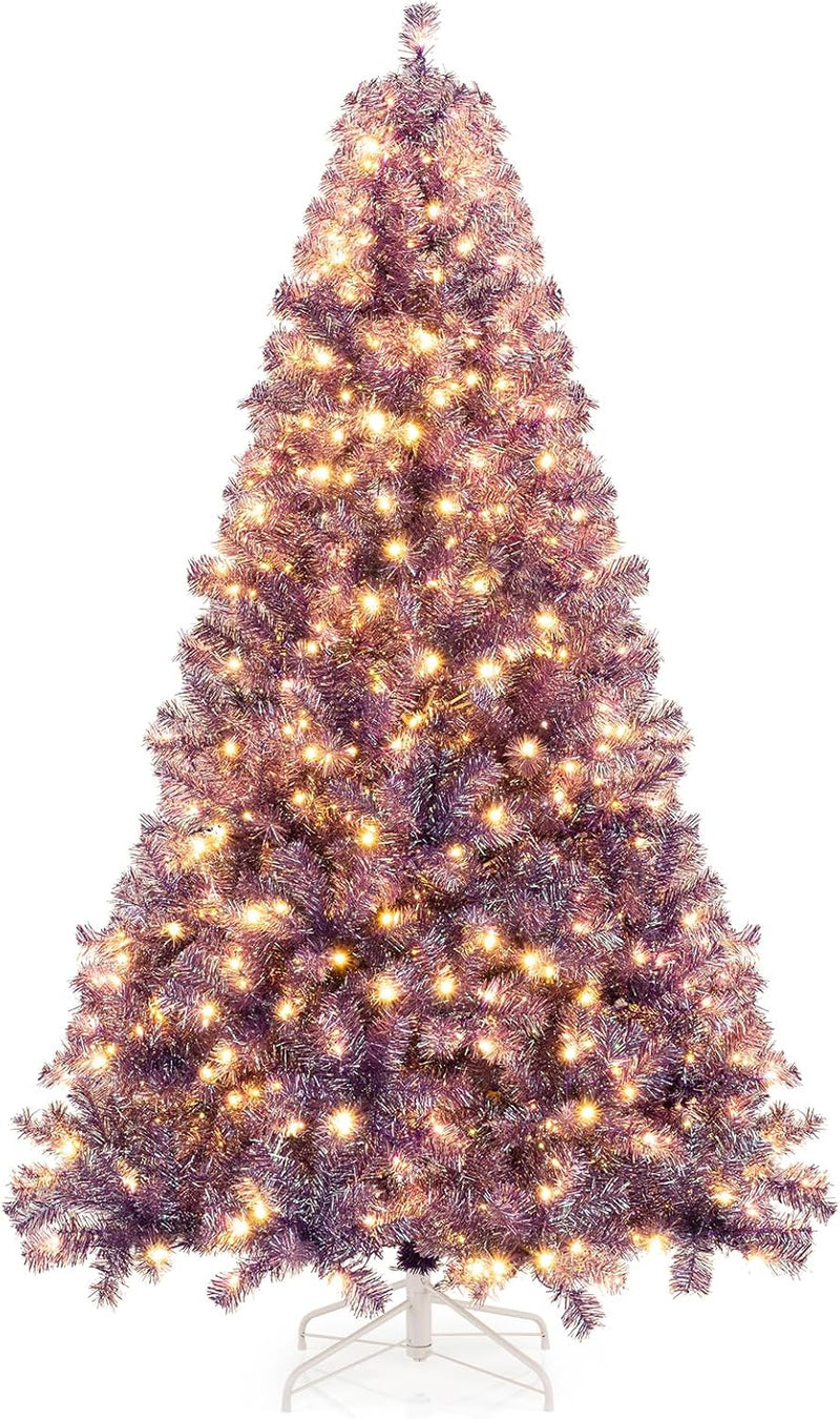 Load image into Gallery viewer, Goplus 6FT / 7.5FT Pre-Lit Tinsel Christmas Tree with Warm White LED Lights