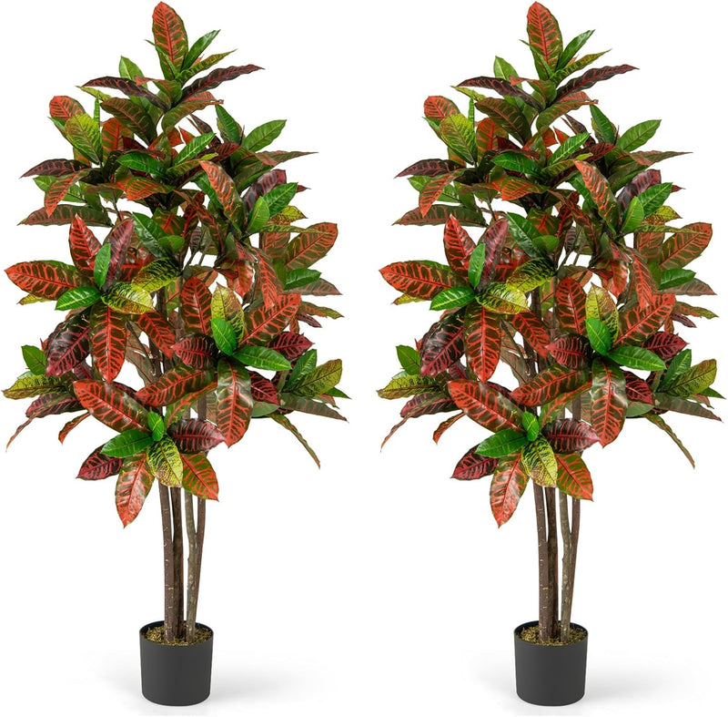Load image into Gallery viewer, Goplus 5 FT Tall Artificial Croton Palm Tree in Pot with Gradient Leaves