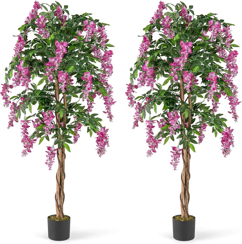 Load image into Gallery viewer, Goplus 5.5FT Faux Wisteria Tree in Nursery Pot with Blooming Flowers