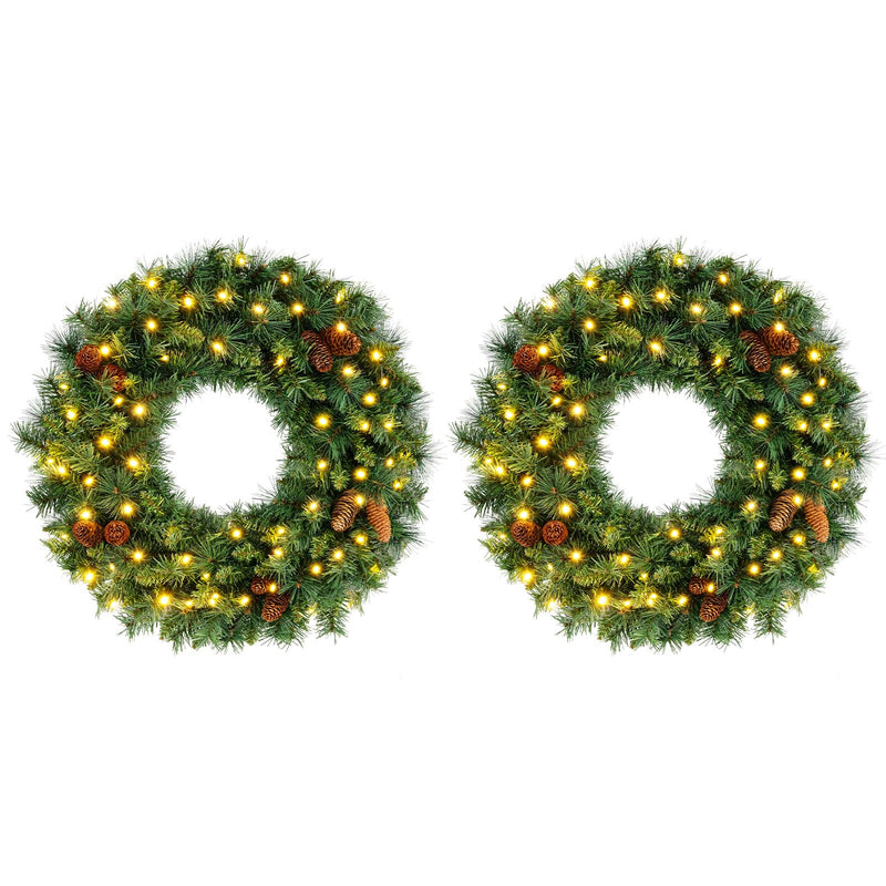 Load image into Gallery viewer, Goplus 24" Christmas Wreath with 10 Pine Cones and 50 Warm White LED Lights