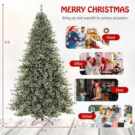 Goplus 6ft / 7.5ft / 9ft Pre-Lit Artificial Christmas Tree with 360° Quick Power Connector