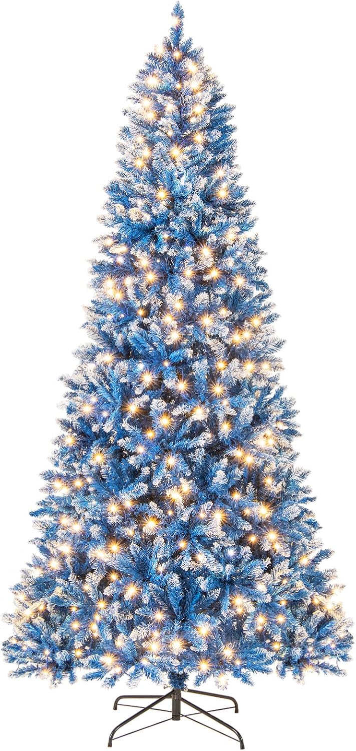 Load image into Gallery viewer, Goplus Blue Hinged Xmas Tree with Frosted PVC Branch Tips & Warm White LED Lights