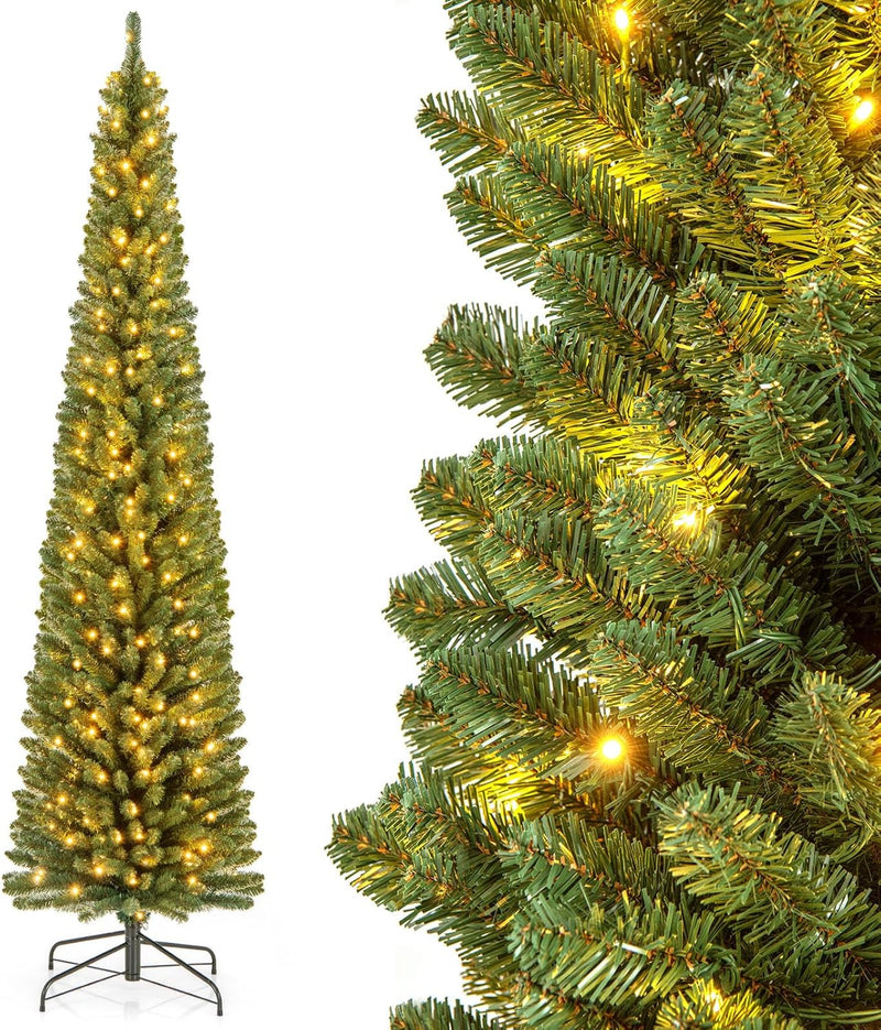 Load image into Gallery viewer, Goplus Pre-Lit Slim Pencil Christmas Tree Slender Holiday Tree for Home Office Decoration