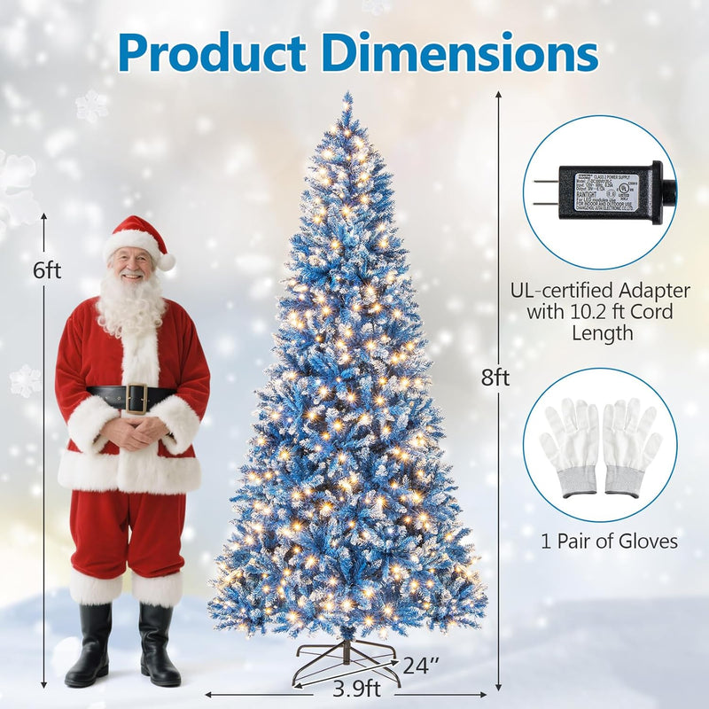 Load image into Gallery viewer, Goplus Blue Hinged Xmas Tree with Frosted PVC Branch Tips & Warm White LED Lights
