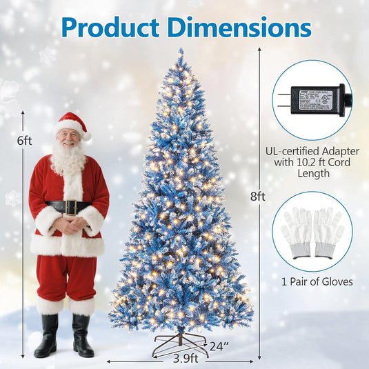 Goplus Blue Hinged Xmas Tree with Frosted PVC Branch Tips & Warm White LED Lights