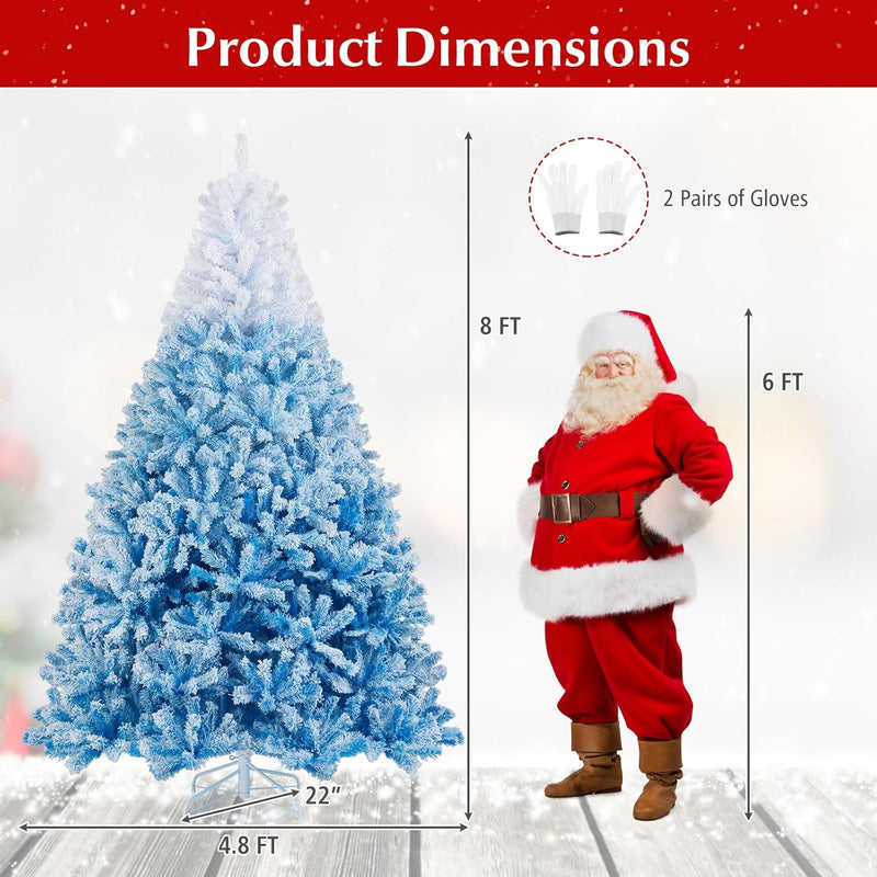 Load image into Gallery viewer, Goplus Snow Flocked Christmas Tree with Lush Branch Tips & Foldable Metal Stan ( Blue Gradient & White )