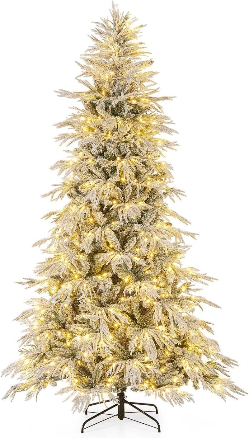 Load image into Gallery viewer, Goplus 6FT / 7FT / 8FT Pre-Lit Snow Flocked Christmas Tree with PE & PVC Mixed Branch Tips