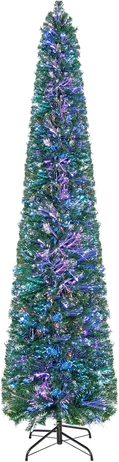 Goplus 6ft / 7ft / 8ft Fiber Optic Pencil Christmas Tree Xmas Full Tree for Home Office Holiday Decor