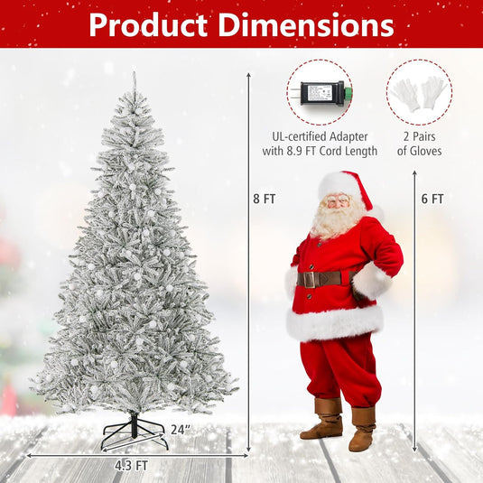 Goplus Pre-Lit Snow Flocked Christmas Tree with Warm White LED Lights & Globe Lights