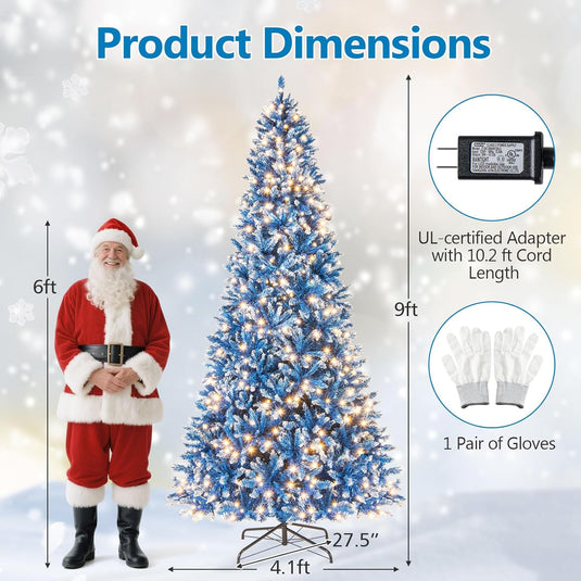 Goplus Blue Hinged Xmas Tree with Frosted PVC Branch Tips & Warm White LED Lights