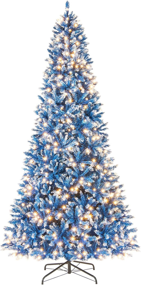 Goplus Blue Hinged Xmas Tree with Frosted PVC Branch Tips & Warm White LED Lights