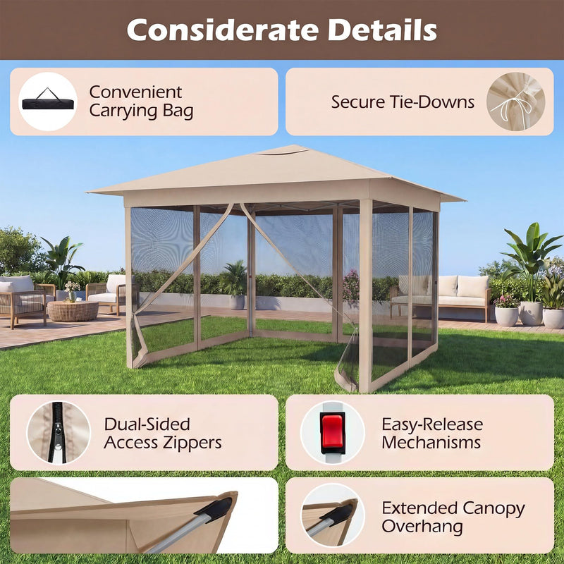 Load image into Gallery viewer, Goplus 11.5 x 11.5 FT Pop-up Gazebo One-Person Easy Setup Canopy Tent with Mesh Screen Netting