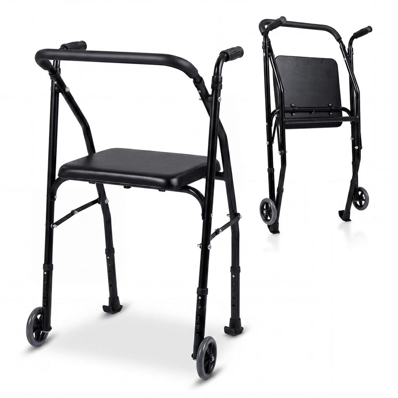 Load image into Gallery viewer, Goplus Folding Walker for Seniors | Lightweight Aluminum Mobility Walker with 2 Wheels