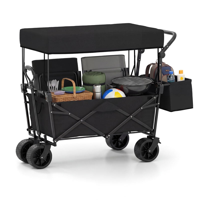 Load image into Gallery viewer, Goplus Collapsible Wagon w/Canopy Adjustable Handles & Detachable Storage Bag