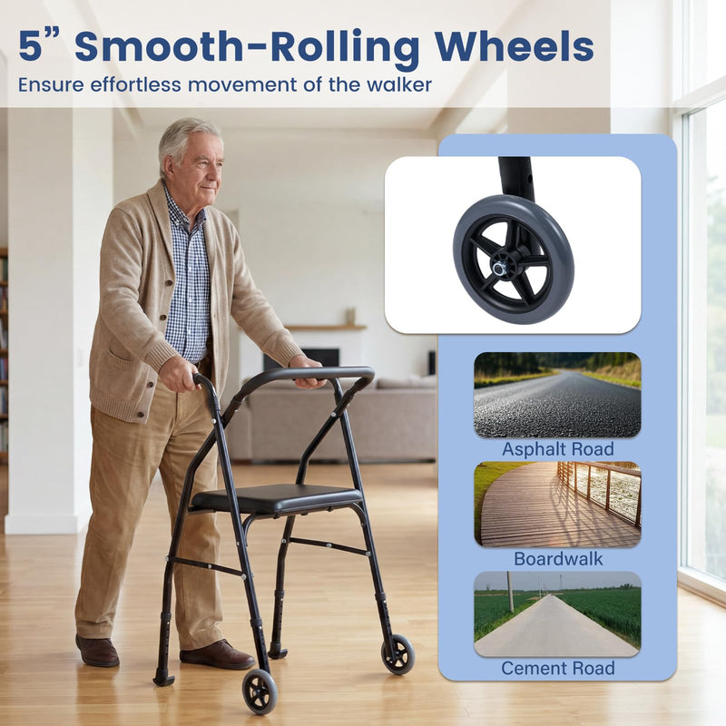Load image into Gallery viewer, Goplus Folding Walker for Seniors | Lightweight Aluminum Mobility Walker with 2 Wheels