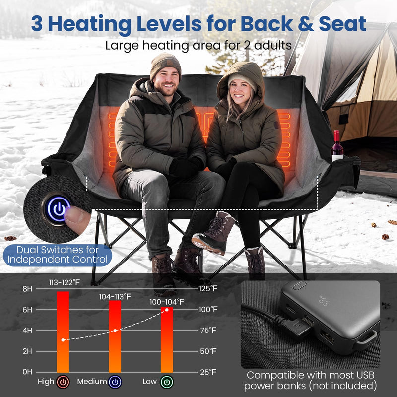 Load image into Gallery viewer, Goplus Heated Double Camping Chair w/4 Heating Zones & 3 Heat Levels