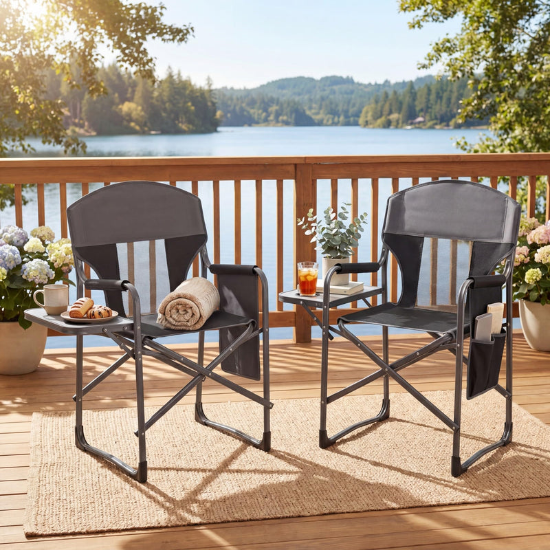 Load image into Gallery viewer, Goplus Folding Camping Chair| Lightweight Directors Lawn Chair w/Side Table