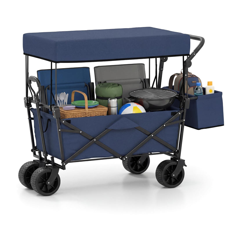 Load image into Gallery viewer, Goplus Collapsible Wagon w/Canopy Adjustable Handles & Detachable Storage Bag