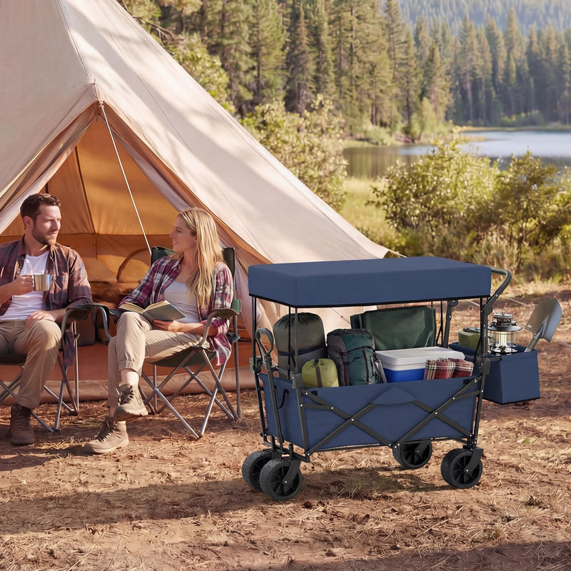 Load image into Gallery viewer, Goplus Collapsible Wagon w/Canopy Adjustable Handles & Detachable Storage Bag