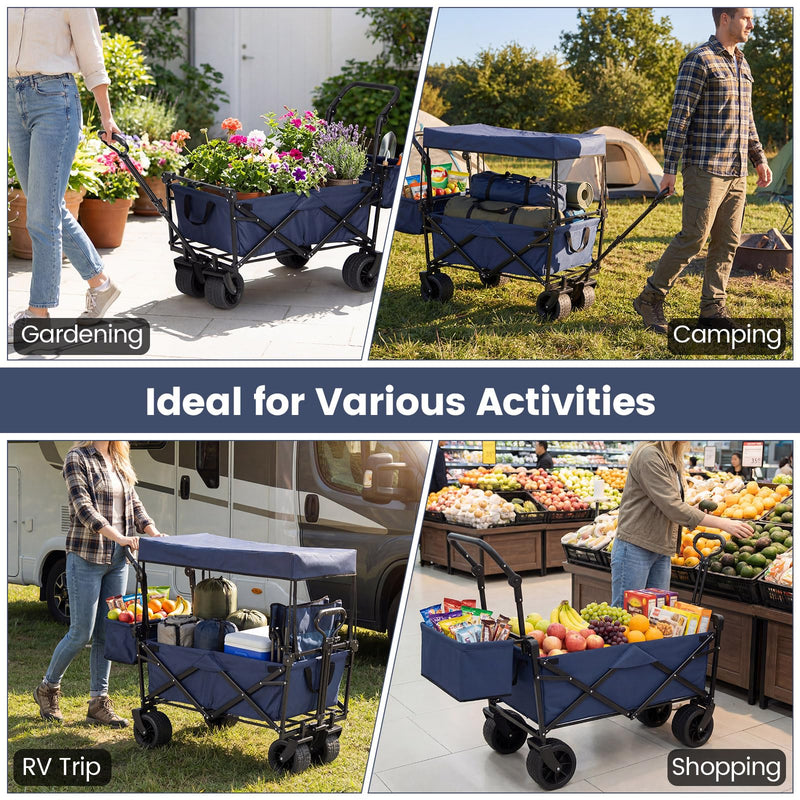 Load image into Gallery viewer, Goplus Collapsible Wagon w/Canopy Adjustable Handles & Detachable Storage Bag