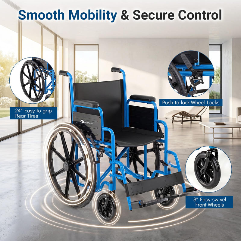Load image into Gallery viewer, Goplus Lightweight Folding Wheelchair for Adults w/Swing-Away Footrest & Desk Arm
