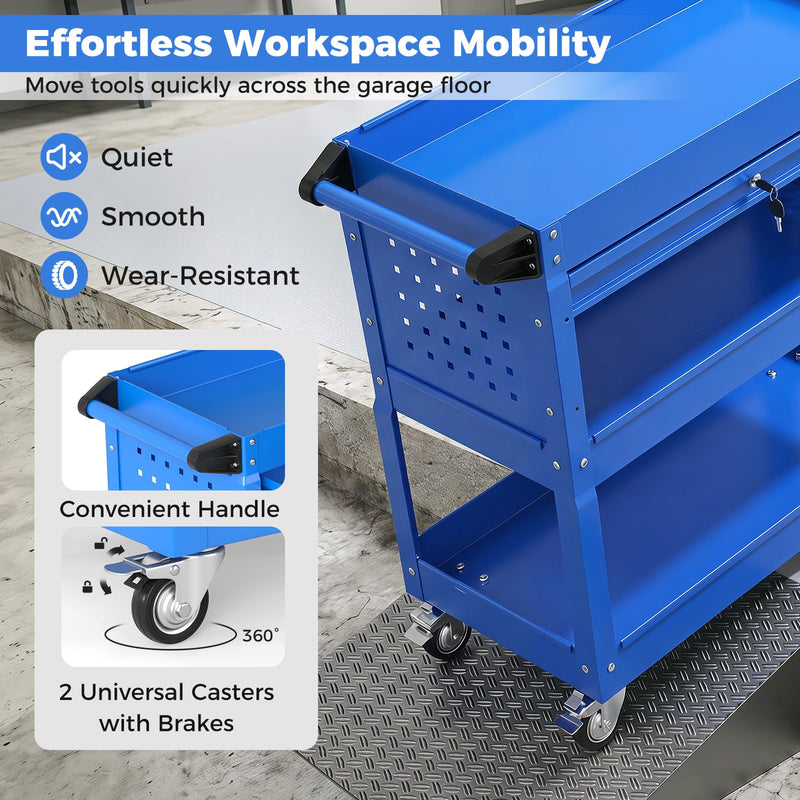 Load image into Gallery viewer, Goplus 3 Tier Rolling Tool Cart with Lockable Drawer | Heavy Duty Metal Utility Cart on Wheels