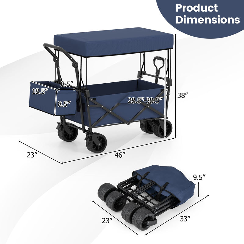 Load image into Gallery viewer, Goplus Collapsible Wagon w/Canopy Adjustable Handles & Detachable Storage Bag