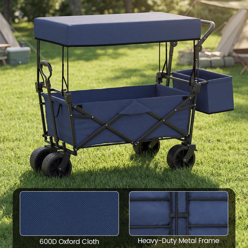 Load image into Gallery viewer, Goplus Collapsible Wagon w/Canopy Adjustable Handles & Detachable Storage Bag