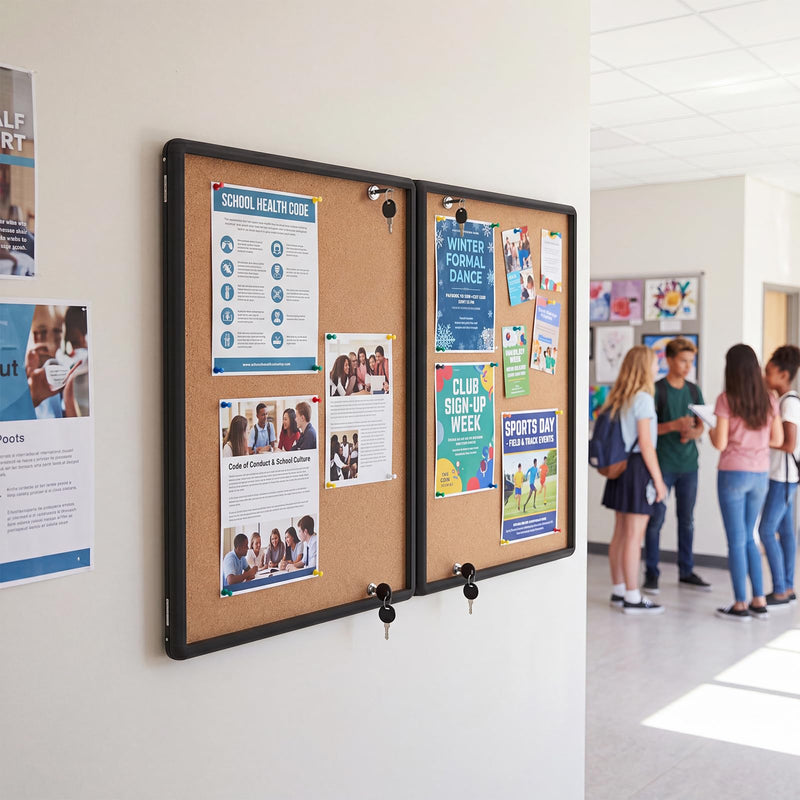 Load image into Gallery viewer, Goplus Enclosed Bulletin Board | 47.5” x 35.5” Lockable Cork Notice Board with Aluminum Frame