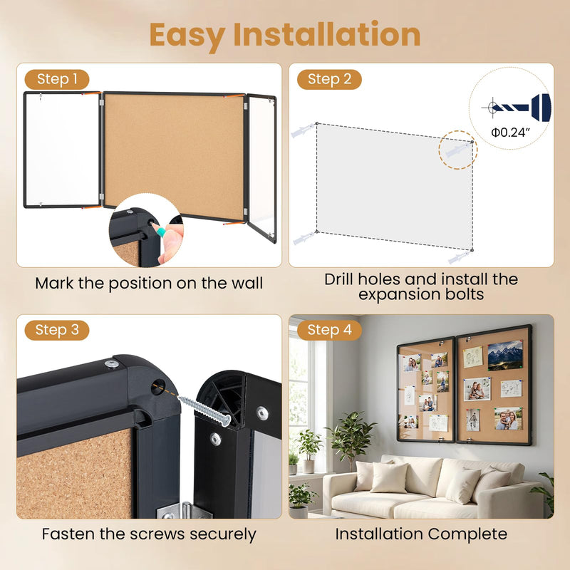 Load image into Gallery viewer, Goplus Enclosed Bulletin Board | 47.5” x 35.5” Lockable Cork Notice Board with Aluminum Frame