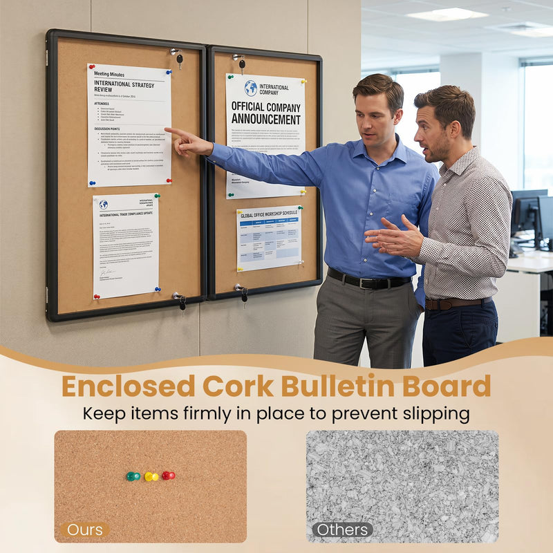 Load image into Gallery viewer, Goplus Enclosed Bulletin Board | 47.5” x 35.5” Lockable Cork Notice Board with Aluminum Frame