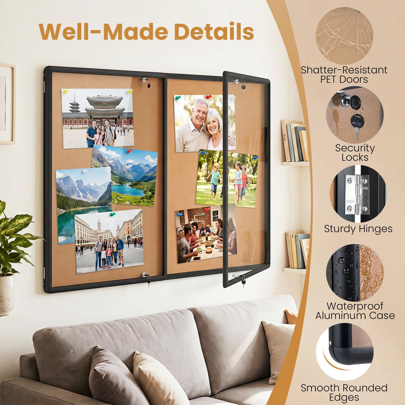 Load image into Gallery viewer, Goplus Enclosed Bulletin Board | 47.5” x 35.5” Lockable Cork Notice Board with Aluminum Frame