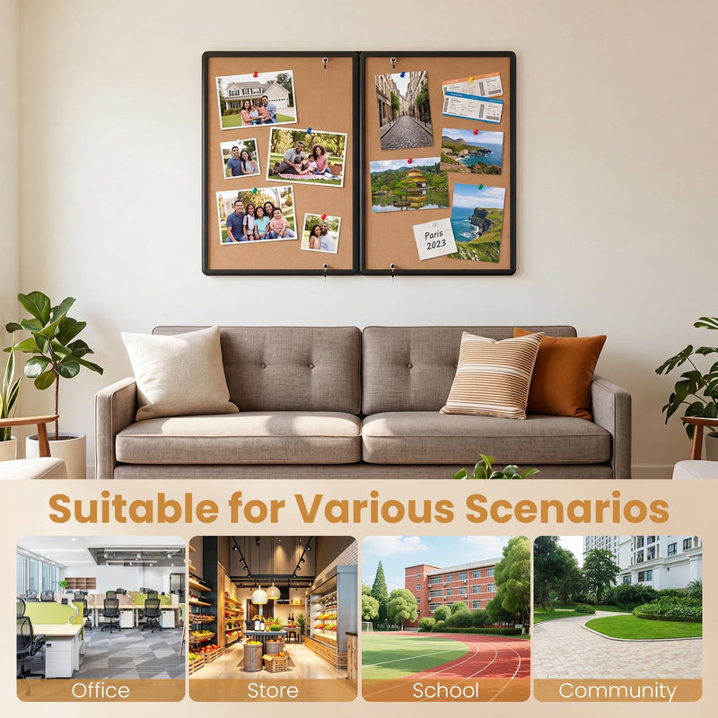 Load image into Gallery viewer, Goplus Enclosed Bulletin Board | 47.5” x 35.5” Lockable Cork Notice Board with Aluminum Frame