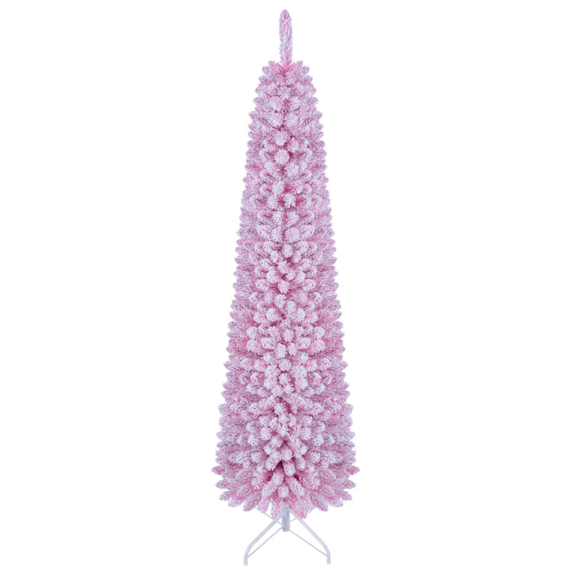 Load image into Gallery viewer, Goplus Flocked Pencil Christmas Tree with 8 Modes Pre-Lit Artificial Fir Xmas Tree