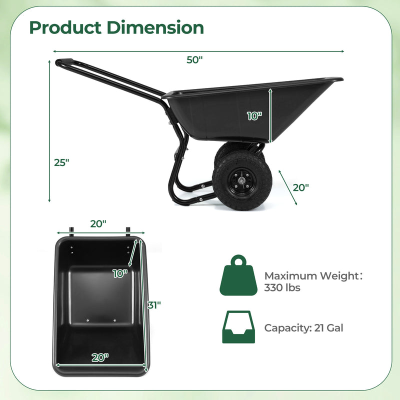 Load image into Gallery viewer, Goplus Dual-Wheel Wheelbarrow, Heavy-Duty Garden Utility Cart w/Pneumatic Tires, 330LBS Capacity