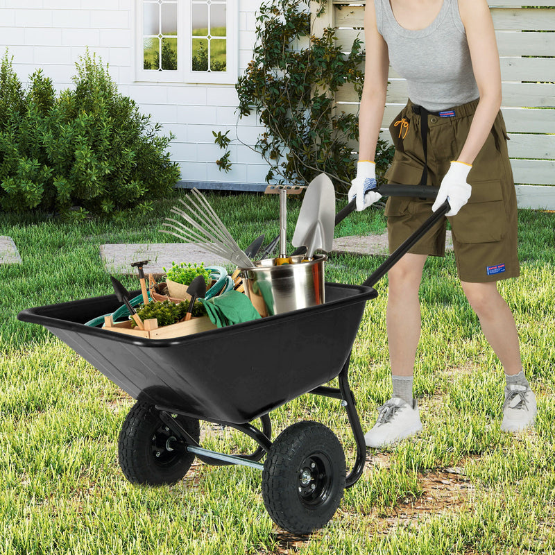 Load image into Gallery viewer, Goplus Dual-Wheel Wheelbarrow, Heavy-Duty Garden Utility Cart w/Pneumatic Tires, 330LBS Capacity