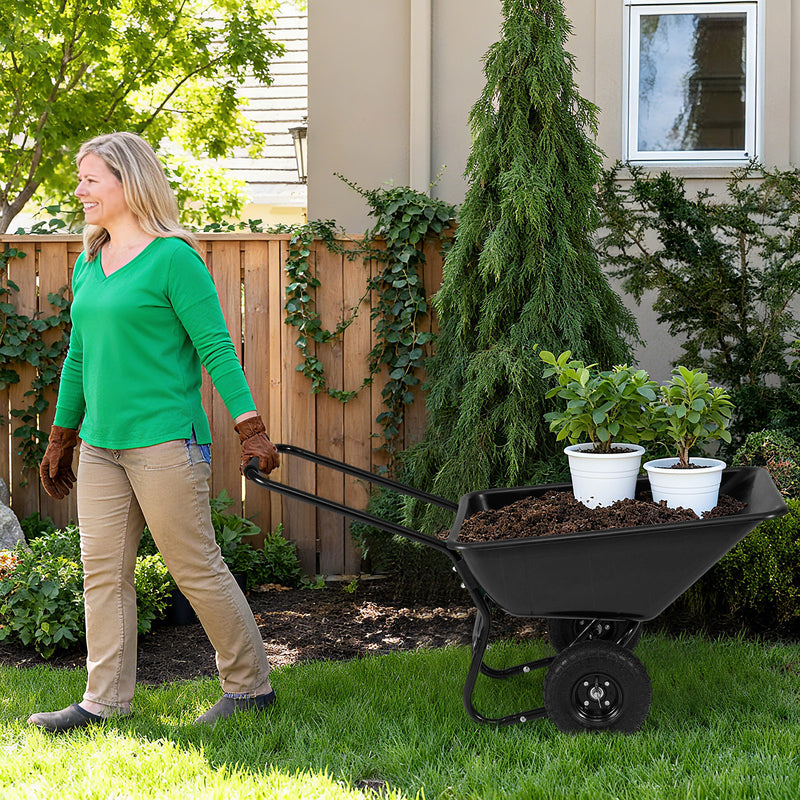 Load image into Gallery viewer, Goplus Dual-Wheel Wheelbarrow, Heavy-Duty Garden Utility Cart w/Pneumatic Tires, 330LBS Capacity