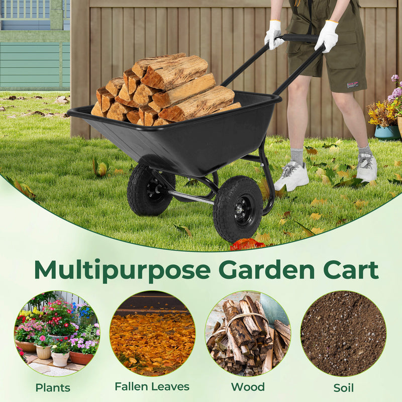 Load image into Gallery viewer, Goplus Dual-Wheel Wheelbarrow, Heavy-Duty Garden Utility Cart w/Pneumatic Tires, 330LBS Capacity