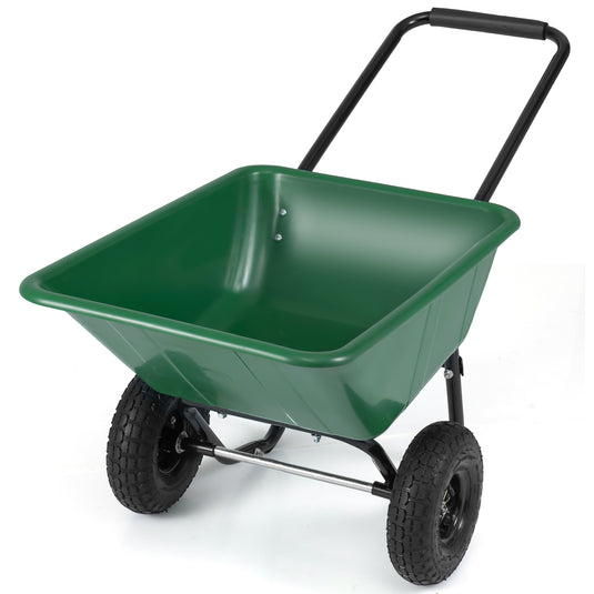 Goplus Dual-Wheel Wheelbarrow, Heavy-Duty Garden Utility Cart w/Pneumatic Tires, 330LBS Capacity