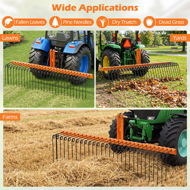 Load image into Gallery viewer, Goplus 72" Pine Straw Rake Tow Behind Landscape Rake with 30 Metal Coil Tines