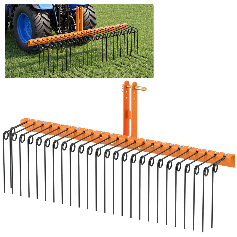 Load image into Gallery viewer, Goplus 60" Pine Straw Rake Tow Behind Landscape Rake with 26 Metal Coil Tines for Leaves Grass