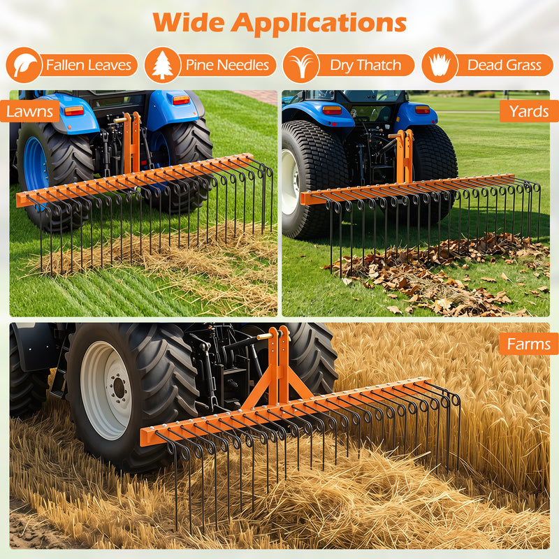 Load image into Gallery viewer, Goplus 60" Pine Straw Rake Tow Behind Landscape Rake with 26 Metal Coil Tines for Leaves Grass