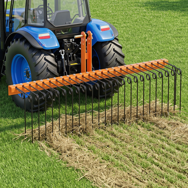 Load image into Gallery viewer, Goplus 60" Pine Straw Rake Tow Behind Landscape Rake with 26 Metal Coil Tines for Leaves Grass