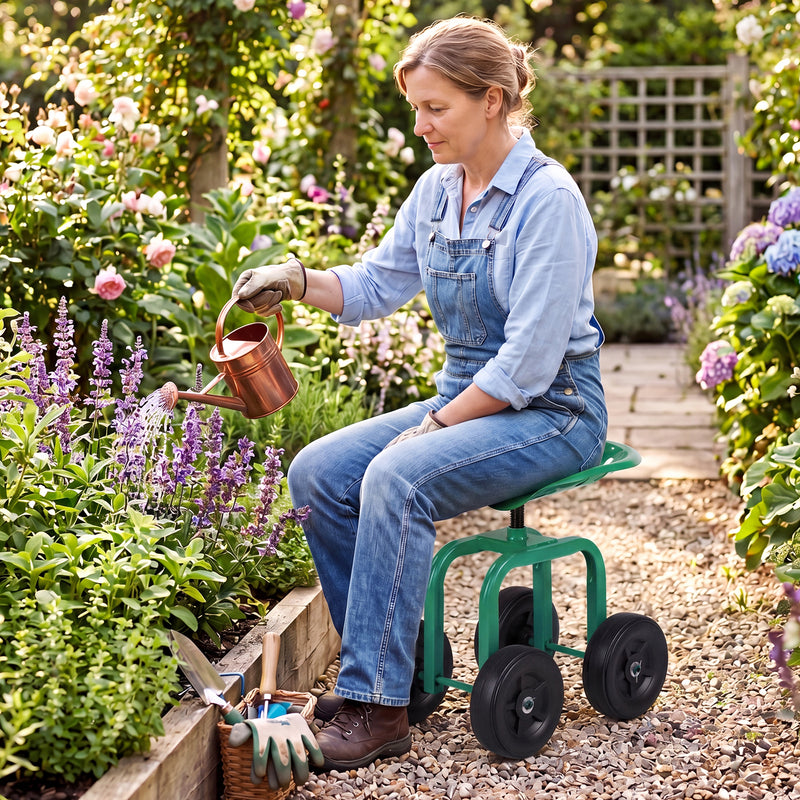 Load image into Gallery viewer, Goplus Garden Cart with Wheels, Utility Stool Cart w/Adjustable 360 Degree Swivel Seat