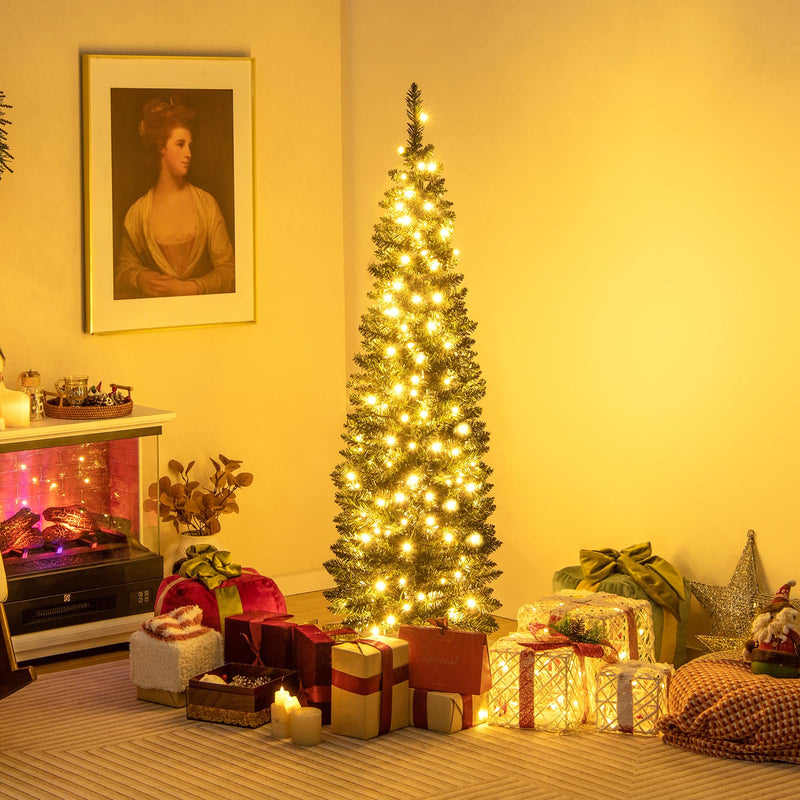 Load image into Gallery viewer, Goplus 5ft Pre-Lit Pencil Christmas Tree, Artificial Slim Xmas Tree with 150 Warm-White LED Lights