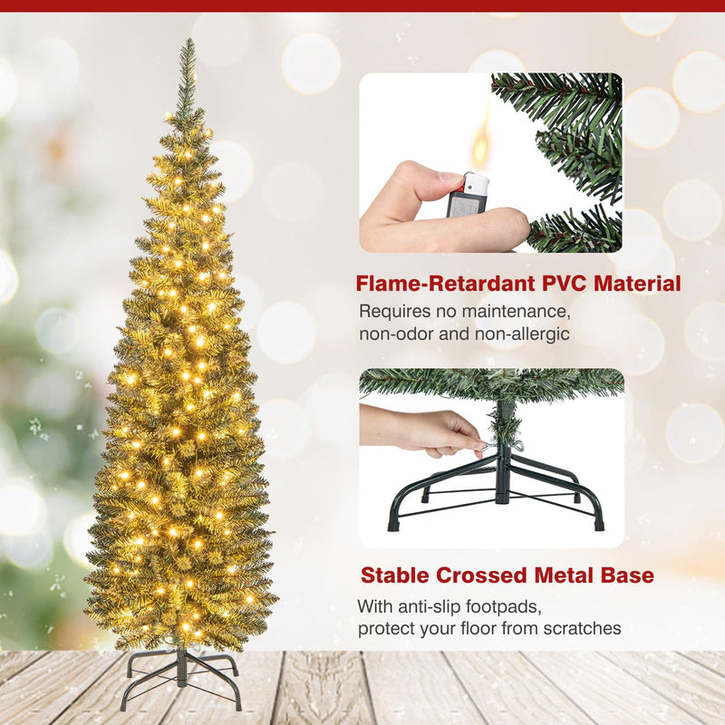 Load image into Gallery viewer, Goplus 5ft Pre-Lit Pencil Christmas Tree, Artificial Slim Xmas Tree with 150 Warm-White LED Lights