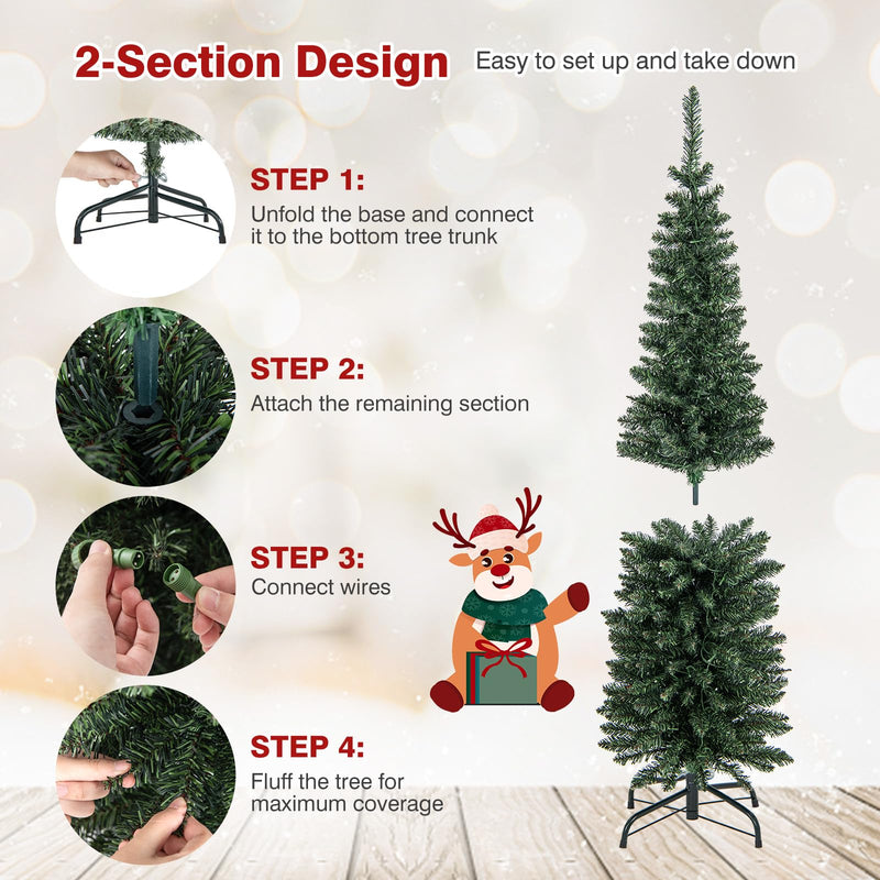 Load image into Gallery viewer, Goplus 5ft Pre-Lit Pencil Christmas Tree, Artificial Slim Xmas Tree with 150 Warm-White LED Lights