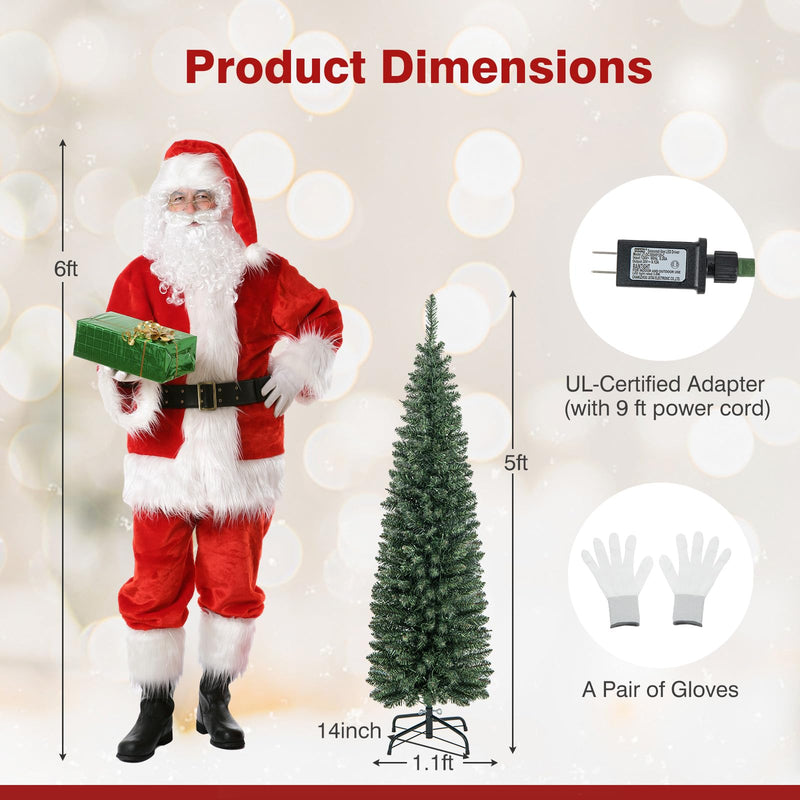 Load image into Gallery viewer, Goplus 5ft Pre-Lit Pencil Christmas Tree, Artificial Slim Xmas Tree with 150 Warm-White LED Lights