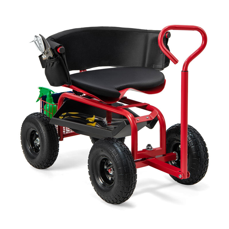 Load image into Gallery viewer, Goplus Garden Cart, Outdoor Rolling Garden Scooter W/Adjustable 360 Degree Swivel Seat