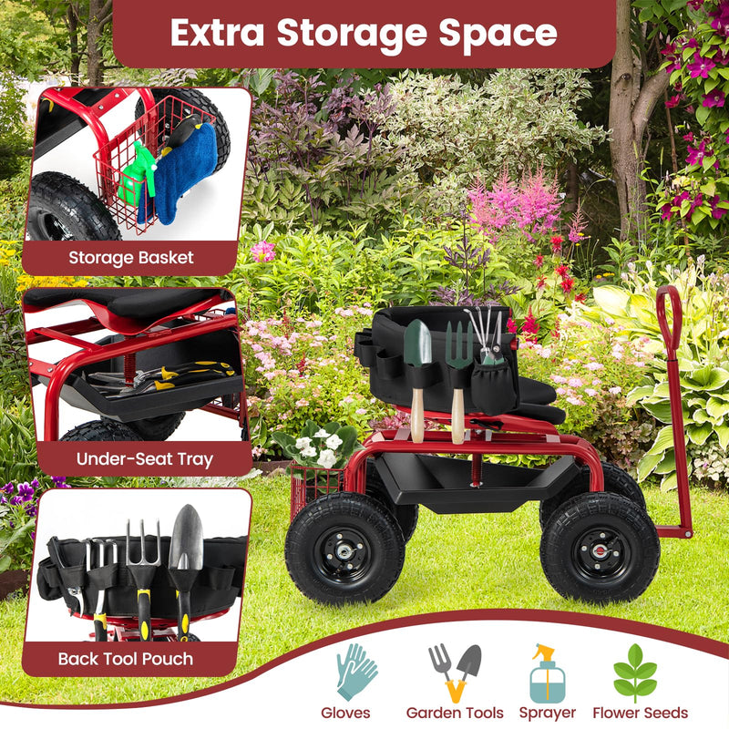 Load image into Gallery viewer, Goplus Garden Cart, Outdoor Rolling Garden Scooter W/Adjustable 360 Degree Swivel Seat